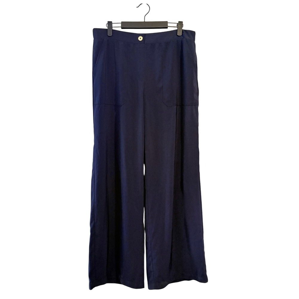 Michael Kors Navy Blue Wide Leg Elastic Back Trousers Pants LARGE